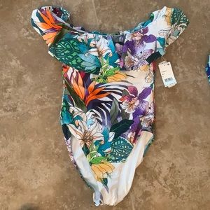 Off the shoulder Trina Turk one piece.